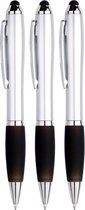 3 Pennen - Stylus en balpen in één - Geschikt voor Tablet / Smartphone - Universeel en met clip - Zilver / Zwart
