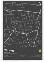 Walljar - Stadskaart Tilburg Centrum II - Muurdecoratie - Poster met lijst