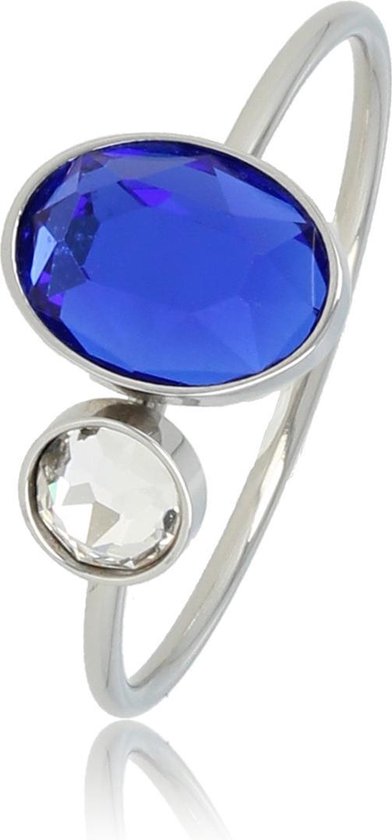 *My Bendel - Mooie aanschuifring zilver met blauwe en kristal glassteen - Fijne aanschuifring met blue en kristal glassteen, gemaakt van mooi blijvend edelstaal - Met luxe cadeauverpakking