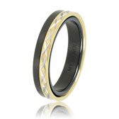 My Bendel - Mooie ring zwart met goud kruis motief - Exclusieve  duo-ring van zwart keramiek met gold plated kruismotief - Met luxe cadeauverpakking
