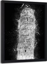 Foto in frame , Toren van Pisa  ,70x100cm , zwart wit , wanddecoratie