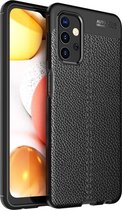 Samsung Galaxy A32 5G Hoesje Litchi Skin Kunstleer Back Cover Zwart