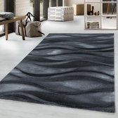 Design vloerkleed voor woonkamer Laagpolig vloerkleed Abstract Waves Pattern Black Pile