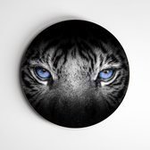 IDecorate - Schilderij - Tiger Eyes Zwart/wit - Zwart, Wit En Blauw - 120 X 120 Cm