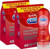 Durex Feeling Sensitive Condooms Mega Pack 80 Stuks + Durex Play 2in1 Massageolie - 200 ml