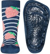 Ewers antislip sokken blauw wit gestreept met roze aardbeitjes