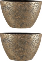 2x pièces pot de fleur plat ovale en céramique pour plantes d'intérieur or 26 x 41 x 20 cm - pots de fleurs Mica Decorations