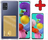 Hoesje Geschikt voor Samsung A71 Hoesje Met Pasjeshouder Siliconen Case Met Kaarthouder Met Screenprotector - Hoes Geschikt voor Samsung Galaxy A71 Hoesje Shock Proof Case - Transparant.