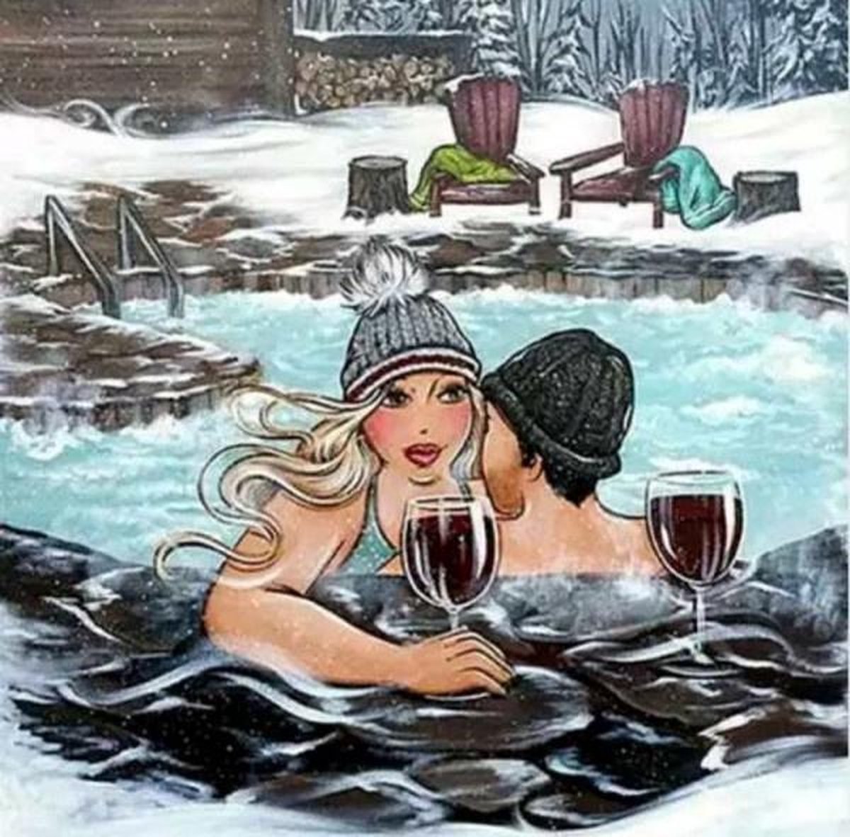 Diamond Painting Pakket - Jacuzzi en Wijn - 50x40 cm - Complete Set - Volledige Bedekking - Ronde Steentjes