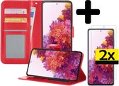 Hoesje Geschikt voor Samsung S20 FE Hoesje Book Case Hoes Wallet Cover Met 2x Screenprotector - Hoes Geschikt voor Samsung Galaxy S20 FE Hoesje Bookcase Hoes - Rood