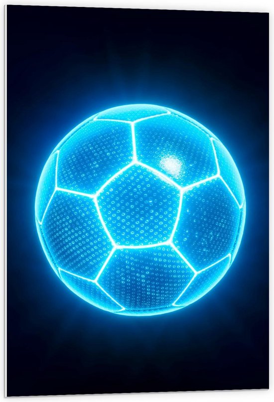 Forex - Blauwe Neon Voetbal - 60x90cm Foto op Forex
