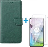 Bookcase Geschikt voor: Motorola Moto G 5G - Groen - portemonnee hoesje met 2 stuks Glas Screen protector