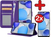 Samsung A42 Hoesje Book Case Met 2x Screenprotector - Samsung Galaxy A42 Hoesje Wallet Case Portemonnee Hoes Cover - Paars
