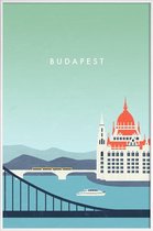 JUNIQE - Poster in kunststof lijst Retro Boedapest -20x30 /Blauw &