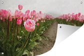 Tuinposter - Tuindoek - Tuinposters buiten - Een pad door een tulpenveld - 120x80 cm - Tuin