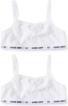 Little Label Meisjes bralette - 2 Stuks - Maat 158-164 - Wit - Zachte BIO Katoen