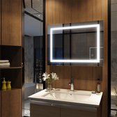 Meykoers Wandspiegel badkamerspiegel LED badkamerspiegel met verlichting 80x60x4,5cm met touch-schakelaar en anti-condens, lichtspiegel koud wit 6400K