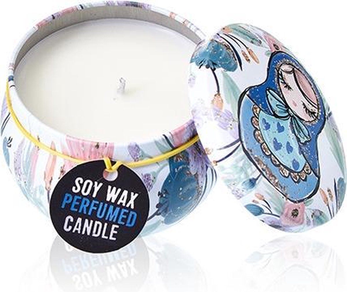 Ancient Wisdom 3 x Sojawas Kaars in Decoratief Blik - Dolly blauw - 120gr Beige / Multicolor