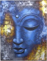 Boeddha Schilderij - Blauw Gezicht - Abstract - 80x60cm