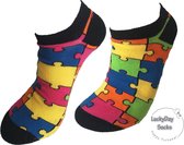 Verjaardag cadeau - Puzzel Sokken - Sneaker sokken - Mismatch - Sneaker - Leuke sokken - Vrolijke sokken - Luckyday Socks - Sokken met tekst - Aparte Sokken - Socks waar je Happy v