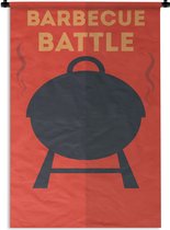 Wandkleed Barbecue - Barbecue illustratie met de quote Barbecue Battle Wandkleed katoen 120x180 cm - Wandtapijt met foto XXL / Groot formaat!
