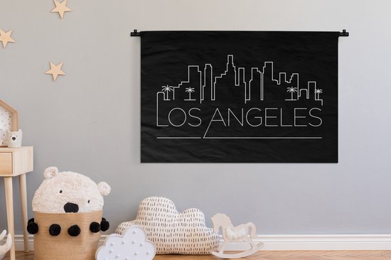 Tapisserie Villes du monde - Skyline Los Angeles noir Tapisserie en coton 120x80 cm - Tapisserie avec photo