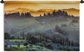 Wandkleed San Gimignano - Mist boven het ommuurde San Gimignano in Italië bij zonsopgang Wandkleed katoen 60x40 cm - Wandtapijt met foto
