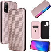 Voor DOOGEE N30 Carbon Fiber Texture Magnetische Horizontale Flip TPU + PC + PU Leather Case met Card Slot (Pink)