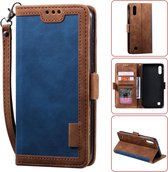Voor Galaxy A10 / M10 Retro Splicing Horizontale Flip lederen tas met kaartsleuven & houder & portemonnee (blauw)