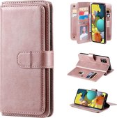 Voor Samsung Galaxy A51 (5G) multifunctionele magnetische koperen gesp horizontale flip effen kleur lederen tas met 10 kaartsleuven & portemonnee & houder & fotolijst (rose goud)