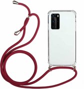 Voor Huawei P40 Pro Four-Corner Anti-Fall transparante TPU beschermhoes met draagkoord (rood)