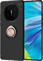 Voor Huawei Mate 40 Pro + metalen ringhouder 360 graden roterende TPU-hoes (zwart + roségoud)