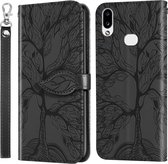 Voor Samsung Galaxy A10s Life of Tree Embossing Pattern Horizontale Flip lederen tas met houder & kaartsleuf & portemonnee & fotolijst & lanyard (zwart)