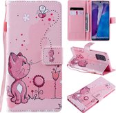 Voor Samsung Galaxy Note 20 Schilderen Horizontale Flip Leren Case met Houder & Kaartsleuf & Lanyard (Kat en Bij)