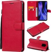 Voor Xiaomi Redmi 10X 5G / 10X Pro 5G Effen Kleur Horizontale Flip Beschermende Leren Case met Houder & Kaartsleuven & Portemonnee & Fotolijst & Lanyard (Rood)