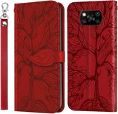 Voor Geschikt voor Xiaomi Poco X3 Life of Tree Embossing Pattern Horizontale flip lederen tas met houder & kaartsleuf & portemonnee & fotolijst & lanyard (rood)