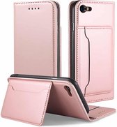 Voor iPhone SE (2020) / 8/7 Sterk magnetisme Schokbestendig Horizontaal Flip Vloeibaar aanvoelend leren hoesje met houder & kaartsleuven & portemonnee (roségoud)