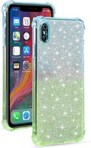 Voor iPhone X / XS gradiënt glitter poeder schokbestendig TPU beschermhoes (blauwgroen)