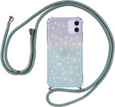 Voor iPhone 11 Pro Max Gradient Glitter Poeder Schokbestendig TPU Beschermhoes met Lanyard (Paars Blauw)