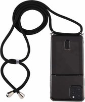 Voor iPhone 12 Pro Max transparante TPU beschermhoes met lanyard en kaartsleuf (zwart)