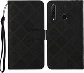 Huawei Honor 20 lite / 10i Etnische stijl Reliëfpatroon Horizontale flip lederen hoes met houder & kaartsleuven & portemonnee & lanyard (zwart)