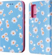 Voor Samsung Galaxy S20 FE Glittering Daisy magnetische horizontale flip lederen tas met houder & kaartsleuven en fotolijst (blauw)