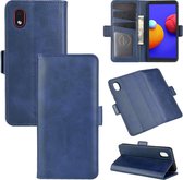 Voor Samsung Galaxy A01 Core / M01 Core Dual-side magnetische gesp Horizontale flip lederen tas met houder & kaartsleuven & portemonnee (donkerblauw)