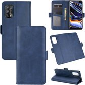 Voor OPPO Realme 7 Pro Dual-side magnetische gesp Horizontale flip lederen tas met houder & kaartsleuven en portemonnee (donkerblauw)