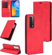 Voor Huawei P smart 2021 Retro-skin Business magnetische zuignap lederen tas met houder & kaartsleuven en portemonnee (rood)