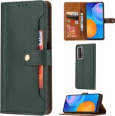 Voor Huawei P smart 2021 Kalfs Textuur Dubbele Vouwsluiting Horizontale Flip Leren Case met Fotolijst & Houder & Kaartsleuven & Portemonnee (Groen)