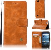 Voor ZTE Avid4 N9137 Retro Koperen Knop Crazy Horse Horizontale Flip PU Lederen Case met Houder & Kaartsleuven & Portemonnee & Lanyard (Goud Geel)