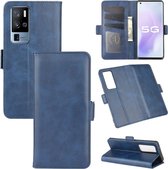 Voor Vivo X50 Pro + dubbelzijdige magnetische gesp Horizontale flip lederen tas met houder & kaartsleuven en portemonnee (donkerblauw)