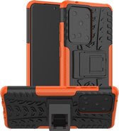 Voor Galaxy S20 Ultra Tire Texture Shockproof TPU + PC beschermhoes met houder (oranje)