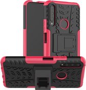 Voor Huawei Y9 Prime Tire Texture Shockproof TPU + PC beschermhoes met houder (Rose Red)